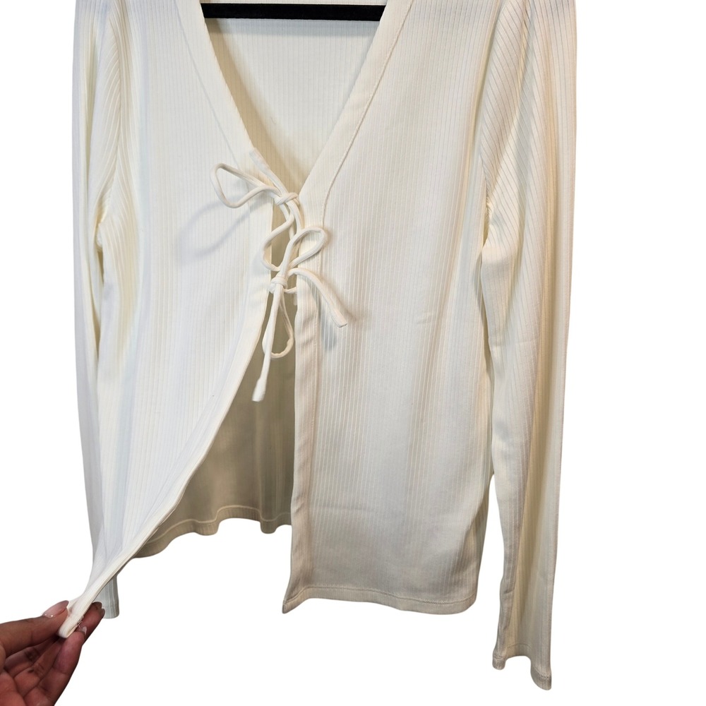Talbots Cream Ribbed Tie-Front Cardigan - Picture 5 of 8